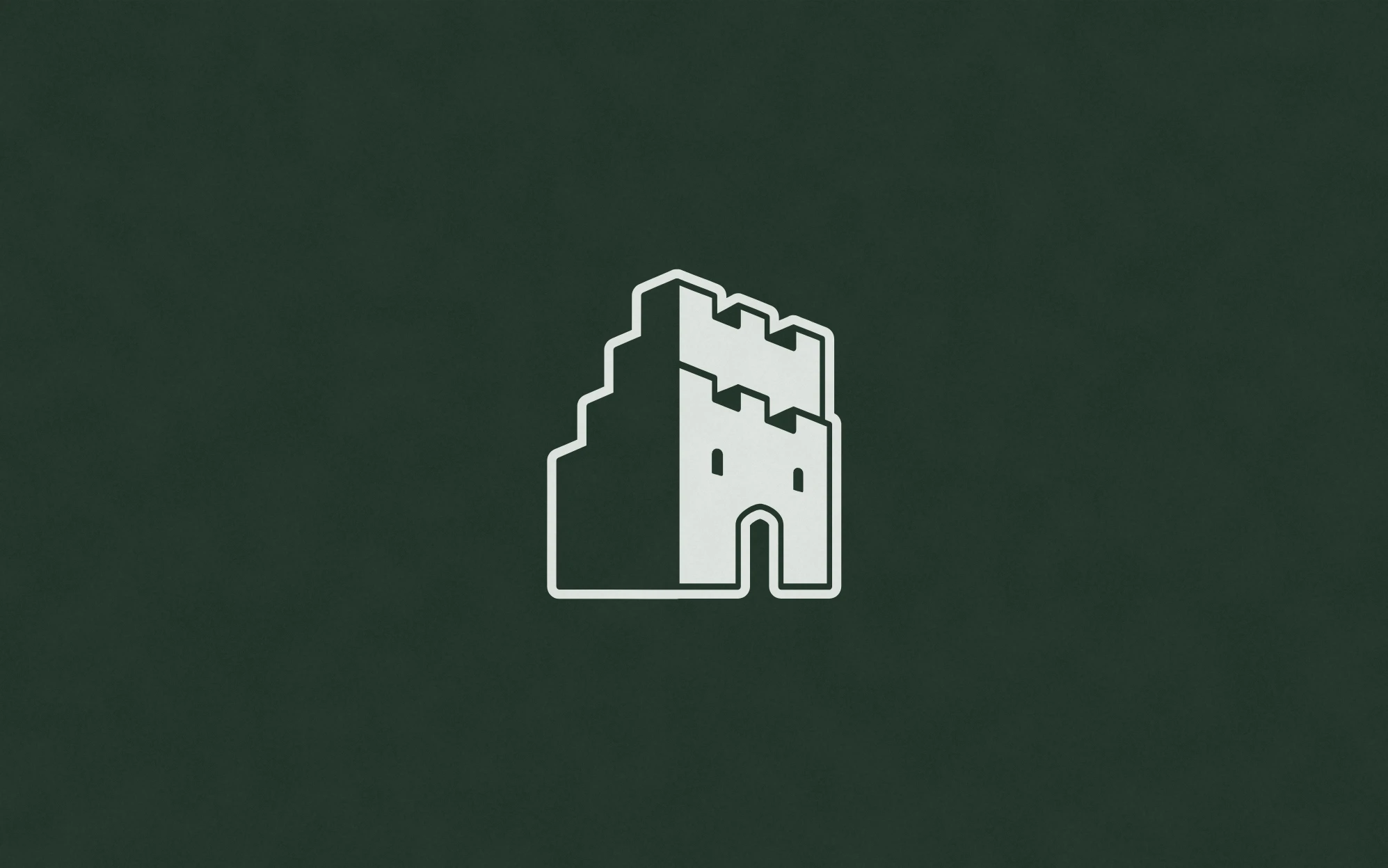 Voorkant van het visitekaartje van Harfi: het kasteellogo op donkergroen